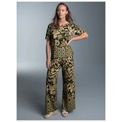 Freizeitanzug TRIGEMA "TRIGEMA Freizeit-Set mit floralem Allover-Print", Damen, Gr. M, schwarz, 94% Viskose, 6% Elastan, casual, Sportanzüge