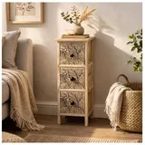 Hti-Living Kommode Melia schmal 3 Schubladen Blätter-Design  beige/Schwarz