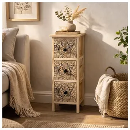 Hti-Living Kommode Melia schmal 3 Schubladen Blätter-Design  beige/Schwarz