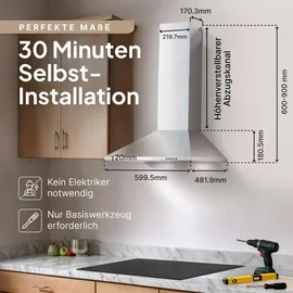 Levivo Dunstabzugshaube 60 cm Silber