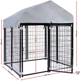 Wiltec Hundezwinger mit Überdachung 121 x 121 x 137 cm Stahl Schwarz