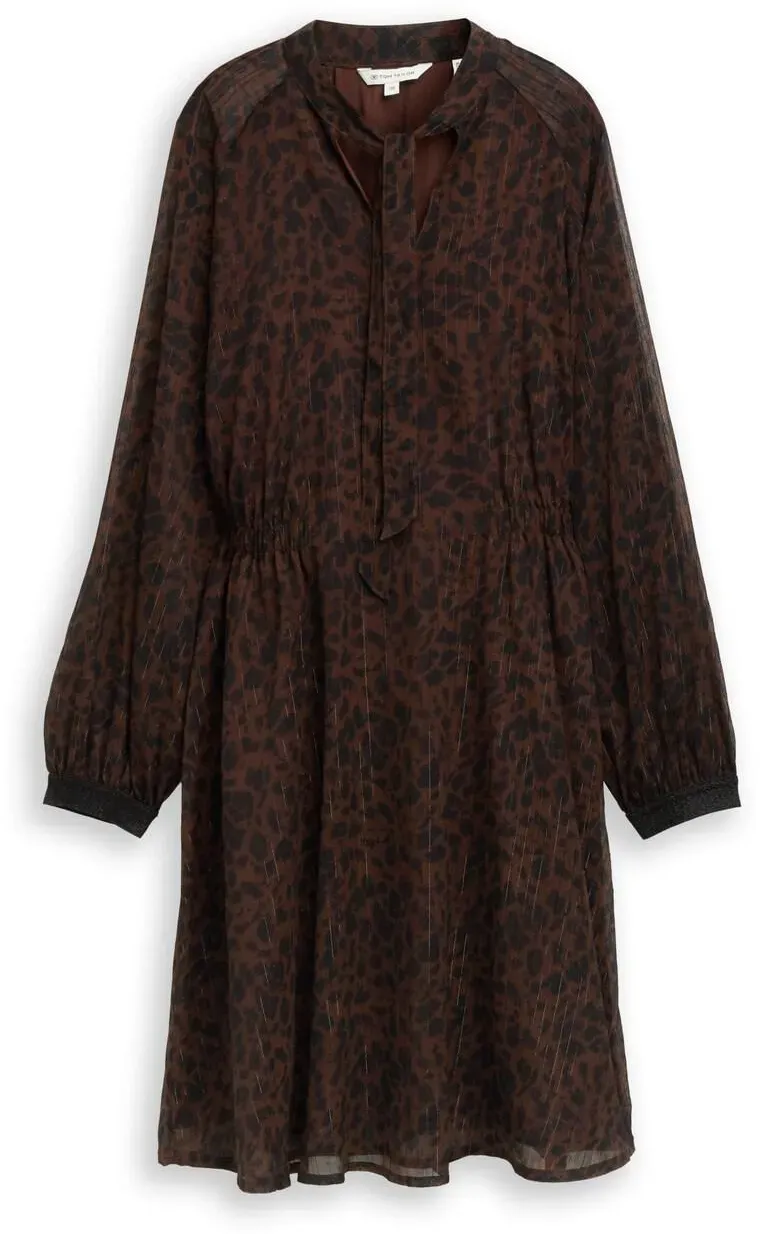 TOM TAILOR Damen Chiffon-Kleid mit Leo-Print, braun, Animalprint, Gr. 34