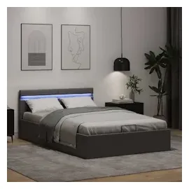 vidaXL Bett mit Bettkasten Hydraulisch LED Grau Kunstleder 140x200 cm