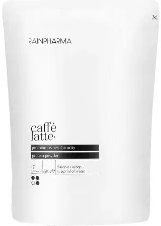 RainPharma Caffe Latte Molkenproteinpulver + Stevia Optimaler Geschmack 510g 17 Portionen