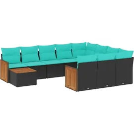 vidaXL Gartensofa-Set mit Kissen, schwarzes Polyrattan