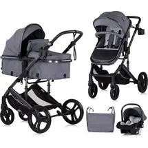 Chipolino Kinderwagen 3 in 1 Amore Babyschale Adapter Wickeltasche Fußabdeckung grau gemustert