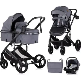 Chipolino Kinderwagen 3 in 1 Amore Babyschale Adapter Wickeltasche Fußabdeckung grau gemustert