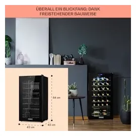 Klarstein Shiraz 28 Uno Weinkühlschrank 74L, 28Fl Touch-Bedienfeld 5-18°C Schwarz