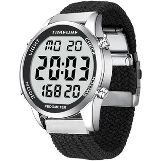 TIMEURE Schrittzähler-Uhr für Männer & Senioren | Modisches Design | Wasserdichter Armbanduhr mit Großer Digitalanzeige | Einfacher & Genauer Schrittzähler-Funktion (Schwarz)