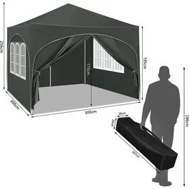 Woltu Faltpavillon 3 x 3 m inkl. 4 Seitenteile Grau