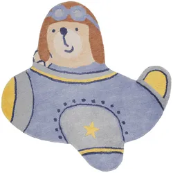 Kinderteppich SMART KIDS "Anton", blau, B:120cm H:1,2mm L:120cm, Wolle, Teppiche, handgefertigt aus Naturfasern, Out Shape-Format Flieger, Kinderzimmer