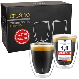 Creano PREMIUM doppelwandige Trinkgläser 250ml - 2er Set - OHNE versiegeltes LOCH deshalb Gastronomie Qualität - 100% Spülmaschinenfest - WELTNEUHEIT