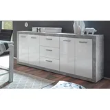 HBZ Sideboard HBZ "Stone weiß Hochglanz, Wohnzimmerschrank BxHxT 206x90x45 cm", grau (beton, weiß), B:206cm H:90cm T:45cm, Holzwerkstoff, Sideboards, Sideboard, Mit 4 Türen, 3 geräumigen Schubkästen, 2 Einlegeböden verstellbar