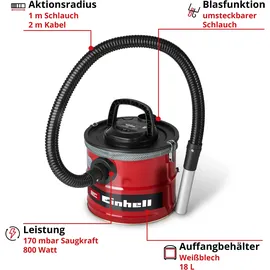 Einhell Aschesauger TC-AV 1830 D 800 W 18L Rot/Schwarz