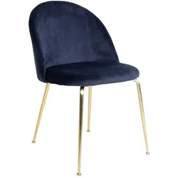 Geles Esszimmerstuhl blaues Velour, Beine im Messing Look.