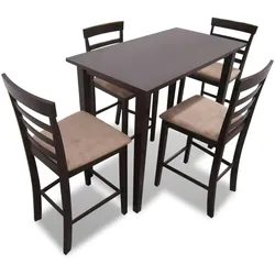 vidaXL Hölzerner Stehtisch und 4 Barhocker braun