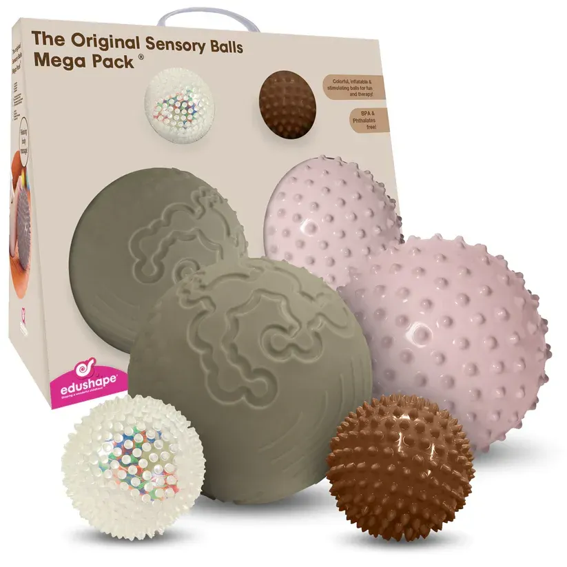 Sensorikbälle Set 4-tlg Ø 6 cm, verschiedene Strukturen, Kunststoff, Boho Chic - edushape - Für Kleinkinder, fördert Tastsinn