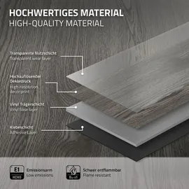 ML-Design PVC Bodenbelag Selbstklebende 91,5x15,3 cm Eiche Grau Holzoptik, rutschfest, wasserfest, Einfache Verlegung