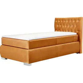 LEONIQUE Boxspringbett LEONIQUE "Rumba", gold (goldfarben), B:100cm L:213cm, Samtoptik (100% Polyester), Komplettbetten, Boxspringbett Seniorenbett Polsterbett, Taschenfederkern-Matratze in Härtegrad 3, in 4 Breiten, incl. Topper