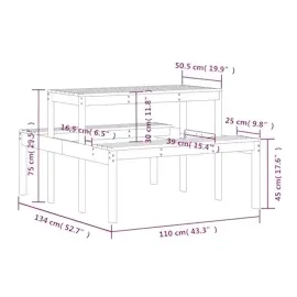 vidaXL Picknicktisch Wachsbraun 110x134x75 cm Massivholz Kiefer