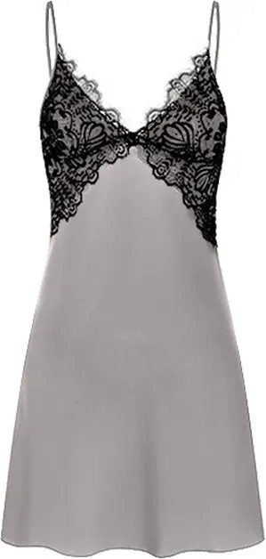 IZURIA Seidenähnliches Trägerkleid mit V-Ausschnitt und Spitze am Dekolleté, Rauchgrau, Größe M