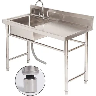 Edelstahlspüle Spülbecken,edelstahl Spültisch-,küchenspüle,gewerbe-spülbecken,freistehende Edelstahl Spültisch 1 Becken Mit Werkbank Und Heiß- Kaltwasserhahn Für Außen, Innen, Küche, Restaurant