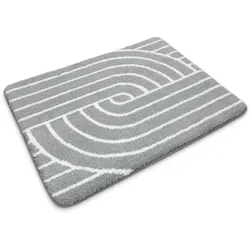 Badematte WECON HOME BASICS "Hilda", grau, H:15mm, Polyester, Badematten, waschbar, rutschfest, strapazierfähig, pflegeleicht mit Retro Muster