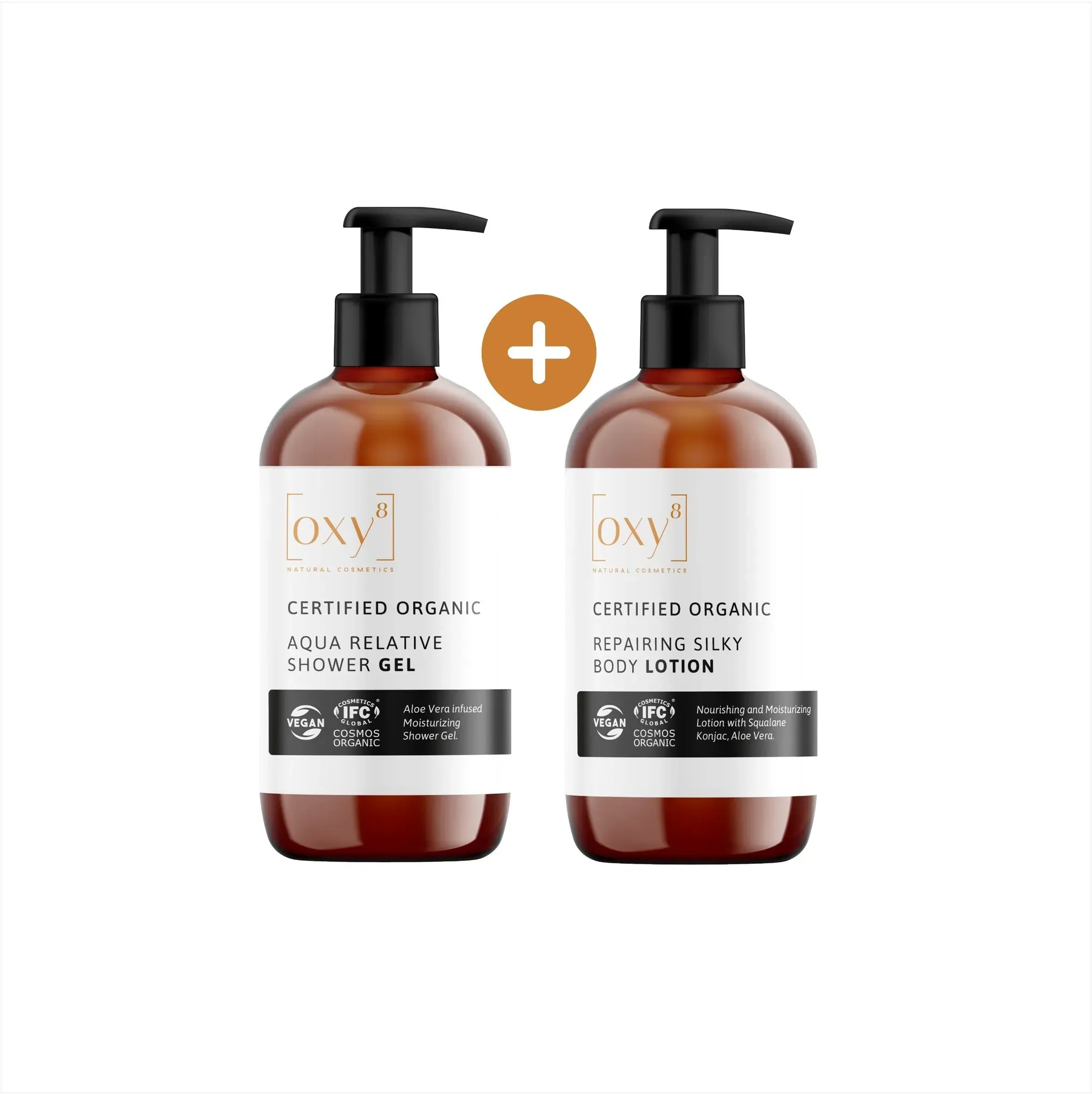 oxy8 Naturkosmetik - Perfekt als Geschenk Aqua Relative Shower GEL & Repairing Silky Body Lotion Duschgel 500 ml Unisex