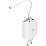 Ansmann USB Ladegerät 30W - USB C & A Schnelllader Integriertes Kabel
