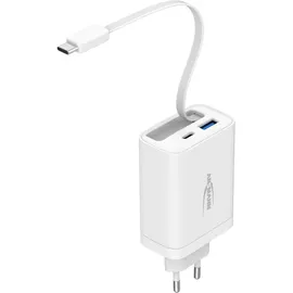 Ansmann USB Ladegerät 30W - USB C & A Schnelllader Integriertes Kabel