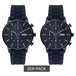 2er Sparpack KNOX Herren Armband-Uhr analoge Quarz-Uhr mit Silikon-Armband 41mm KNOX01 Navy - One-Size