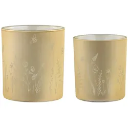 Chic Antique 2er Set Teelichthalter mit Blumen, H8 x Ø7 cm honig