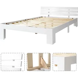ULIFE Massivholz-Doppelbett 140 x 200 cm Weiß
