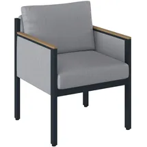 DIETER KNOLL Loungesessel, Anthrazit, Grau, Teak, Holz, Metall, Textil, Teakholz, massiv, Füllung: Schaumstoff, Flachrohr, 61.5x73x65 cm, Loungemöbel, Lounge-Sessel