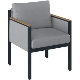 DIETER KNOLL Loungesessel, Anthrazit, Grau, Teak, Holz, Metall, Textil, Teakholz, massiv, Füllung: Schaumstoff, Flachrohr, 61.5x73x65 cm, Loungemöbel, Lounge-Sessel