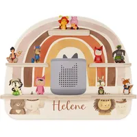 Kidsmood - Tonie Regal fürs Kinderzimmer– Liebevoll gestaltetes Wandregal mit abgerundeten Ecken & Kanten für Toniebox 2 mit Namen & Metallplättchen | Personalisierte Geschenke für Kinder