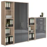 BMG Möbel Aktenschrank Office Edition Set 22, Büroschrank abschließbar mit Metallgriffen Made in Germany (Eiche Sonoma/Anthrazit Hochglanz)