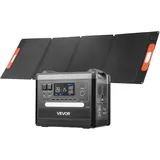 Vevor Tragbare Powerstation, 2400-W-Solargenerator mit 200-W-Falt-Solarpanel, Erweiterbarem 2160-Wh-LiFePO4-Akku, 10 Anschlüssen & Anpassbarer Eingangsleistung für Zuhause, Camping & Wohnmobil