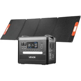 Vevor Tragbare Powerstation, 2400-W-Solargenerator mit 200-W-Falt-Solarpanel, Erweiterbarem 2160-Wh-LiFePO4-Akku, 10 Anschlüssen & Anpassbarer Eingangsleistung für Zuhause, Camping & Wohnmobil