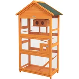 Vogelkäfig Aus Holz, Papageienkäfig, Spielbereich, Wasserdichtes Asphalt-dach, 92 X 52 X 171 Cm, Orange