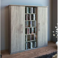 VCM Santo Regal 1 Glastüren und 2 Holztüren 12 Fächer Sonoma-Eiche dekor.