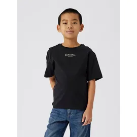NAME IT T-Shirt NAME IT "NKMBRODY SS NREG TOP NOOS", Jungen, Gr. 146 (152), schwarz, Jersey, Obermaterial: 100% Baumwolle, bedruckt, unifarben, regular fit hüftlang, Rundhals, abgesteppte Kante, Shirts T-Shirt, mit dezentem 3D-Frontmotiv