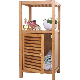 Mendler Badregal HWC-B18, Badezimmer Badschrank Standregal mit Tür, Bambus ~ 80x36x34cm