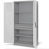 Werkzeugschrank Werkstattschrank mit Schubladen Flügeltüren 3 Fachböden Pulverbeschichtung 185 cm x 92 cm x 50 cm, Farbe: Grau