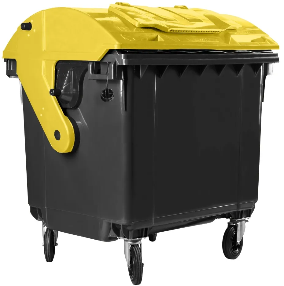 Hardwex Müllcontainer 1100 l Schwarz mit gelbem Runddeckel, Deckel im Deckel