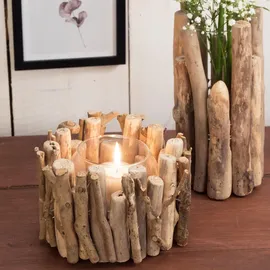 creedwood Windlicht Hana Holz Beige