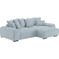 Ecksofa HOME AFFAIRE "Sundance" Sofas Gr. B/H/T: 318cm x 92cm x 188cm, Cord, Recamiere rechts, blau (stripes 8624 grau) Dauerschläfer mit EasyBett-Schlaffunktion, Bettkasten und Topper