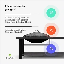 Blumfeldt Merano Avanzato L 3-in-1-Feuerschale mit Grillfunktion als Tisch, nutzbar 122 x 87 cm Weiß