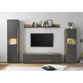 Home Affaire Wohnwand City/Giron, moderne Anbauwand, Komplettset in vielen Farben verfügbar, (Set, 4-St), enthält zwei Vitrinen, ein Lowboard & ein Wandboard grau