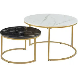 [en.casa] Couchtisch Christchurch 2er Set Marmoroptik, Weiß/Schwarz/Gold